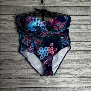 Vibrant Blue and Purple Two Piece Swimsuit with High-Waisted Design